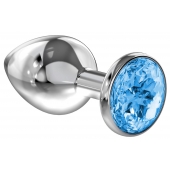 Большая серебристая анальная пробка Diamond Light blue Sparkle Large с голубым кристаллом - 8 см. - Lola Games - купить с доставкой в Тамбове