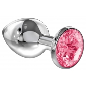 Большая серебристая анальная пробка Diamond Pink Sparkle Large с розовым кристаллом - 8 см. - Lola Games - купить с доставкой в Тамбове