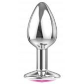 Малая серебристая анальная пробка Diamond Pink Sparkle Small с розовым кристаллом - 7 см. - Lola Games - купить с доставкой в Тамбове