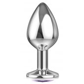 Большая серебристая анальная пробка Diamond Purple Sparkle Large с фиолетовым кристаллом - 8 см. - Lola Games - купить с доставкой в Тамбове