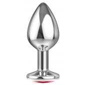 Большая серебристая анальная пробка Diamond Red Sparkle Large с красным кристаллом - 8 см. - Lola Games - купить с доставкой в Тамбове