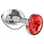 Большая серебристая анальная пробка Diamond Red Sparkle Large с красным кристаллом - 8 см. - Lola Games - купить с доставкой в Тамбове