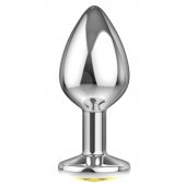 Большая серебристая анальная пробка Diamond Yellow Sparkle Large с жёлтым кристаллом - 8 см. - Lola Games - купить с доставкой в Тамбове