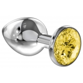 Большая серебристая анальная пробка Diamond Yellow Sparkle Large с жёлтым кристаллом - 8 см. - Lola Games - купить с доставкой в Тамбове