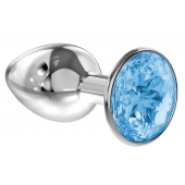 Малая серебристая анальная пробка Diamond Light blue Sparkle Small с голубым кристаллом - 7 см. - Lola Games - купить с доставкой в Тамбове