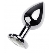 Серебристая анальная пробка с прозрачным кристаллом-сердцем - 8 см. - ToyFa - купить с доставкой в Тамбове