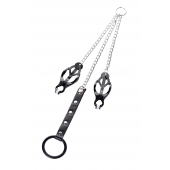 Черно-серебристые зажимы для сосков с кольцом для пениса TOYFA Metal - ToyFa - купить с доставкой в Тамбове