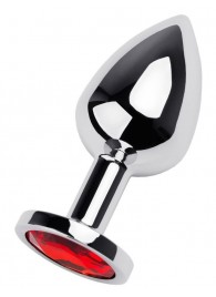 Серебристая коническая анальная пробка с красным кристаллом - 8 см. - ToyFa - купить с доставкой в Тамбове