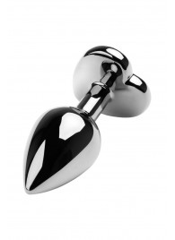 Серебристая коническая анальная пробка с красным кристаллом-сердечком - 7 см. - ToyFa - купить с доставкой в Тамбове