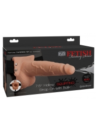 Телесный полый страпон с имитацией эякуляции 7.5  Hollow Squirting Strap-On with Balls Flesh - 21,6 см. - Pipedream - купить с доставкой в Тамбове