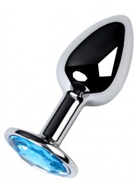 Серебристая конусовидная анальная пробка с голубым кристаллом - 7 см. - ToyFa - купить с доставкой в Тамбове