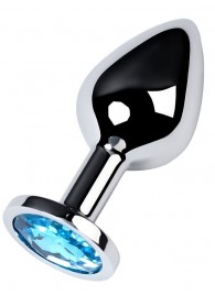 Серебристая конусовидная анальная пробка с голубым кристаллом - 8 см. - ToyFa - купить с доставкой в Тамбове