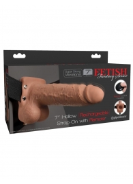 Кофейный перезаряжаемый вибрострапон 7  Hollow Rechargeable Strap-on with Balls - 20,3 см. - Pipedream - купить с доставкой в Тамбове