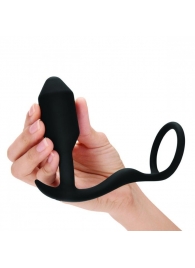 Черное эрекционное кольцо с анальным плагом Snug   Tug - b-Vibe - в Тамбове купить с доставкой