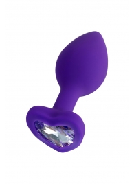 Фиолетовая анальная втулка Diamond Heart с прозрачным кристаллом - 7 см. - ToyFa - купить с доставкой в Тамбове