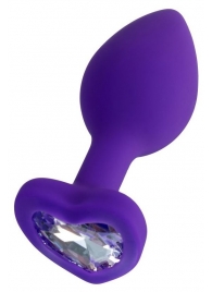 Фиолетовая анальная втулка Diamond Heart с прозрачным кристаллом - 7 см. - ToyFa - купить с доставкой в Тамбове