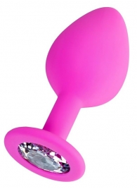 Розовая анальная втулка Brilliant с прозрачным кристаллом - 8 см. - ToyFa - купить с доставкой в Тамбове