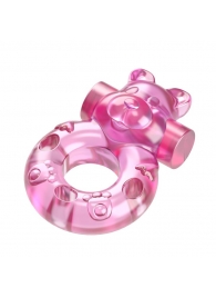 Розовое эрекционное виброкольцо на пенис Pink Bear - Baile - в Тамбове купить с доставкой