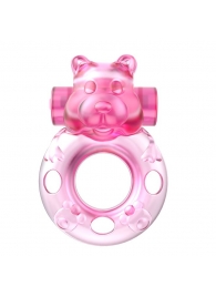 Розовое эрекционное виброкольцо на пенис Pink Bear - Baile - в Тамбове купить с доставкой