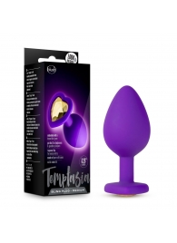 Фиолетовая анальная пробка Bling Plug Medium с золотистым стразом - 8,3 см. - Blush Novelties - купить с доставкой в Тамбове