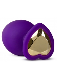 Фиолетовая анальная пробка Bling Plug Large с золотистым стразом - 9,5 см. - Blush Novelties - купить с доставкой в Тамбове