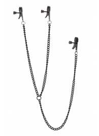 Черные зажимы на соски и клитор на цепочке DELUXE NIPPLE   CLIT CLAMPS - Dream Toys - купить с доставкой в Тамбове