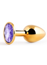 Золотистая анальная пробка с фиолетовым стразом - 7,2 см. - Anal Jewelry Plug - купить с доставкой в Тамбове