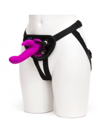Лиловый страпон Rechargeable Vibrating Strap-On Harness Set - 17,6 см. - Happy Rabbit - купить с доставкой в Тамбове