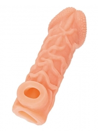 Телесная закрытая насадка с венками Cock Sleeve Size S - 13,8 см. - KOKOS - в Тамбове купить с доставкой Телесная закрытая насадка с венками Cock Sleeve Size S - 13,8 см. - KOKOS - в Тамбове купить с доставкой