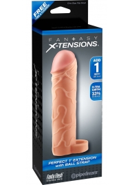 Телесная насадка с кольцом Perfect 1 Extension with Ball Strap - 17 см. - Pipedream - в Тамбове купить с доставкой