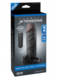 Чёрная вибронасадка с кольцом Vibrating Real Feel 2 Extension - 16 см. - Pipedream - в Тамбове купить с доставкой