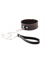 Черный широкий ошейник с красной строчкой и поводком - Crazy Handmade - купить с доставкой в Тамбове