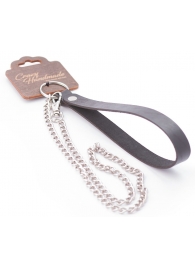 Серебристый металлический поводок с кожаной черной ручкой - 80 см. - Crazy Handmade - купить с доставкой в Тамбове