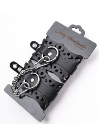 Ажурные наручники из черной кожи - Crazy Handmade - купить с доставкой в Тамбове