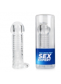 Прозрачная рельефная насадка-реалистик с петлей для мошонки - 13,5 см. - Sex Expert - в Тамбове купить с доставкой