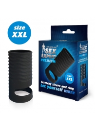 Черная открытая насадка на пенис с кольцом для мошонки XXL-size - 9,4 см. - Sex Expert - в Тамбове купить с доставкой