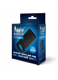 Черная открытая насадка на пенис с кольцом для мошонки XXXL-size - 9,9 см. - Sex Expert - в Тамбове купить с доставкой