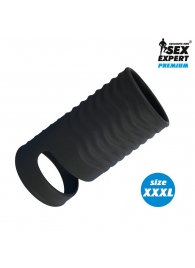 Черная открытая насадка на пенис с кольцом для мошонки XXXL-size - 9,9 см. - Sex Expert - в Тамбове купить с доставкой