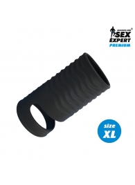 Черная открытая насадка на пенис с кольцом для мошонки XL-size - 8,9 см. - Sex Expert - в Тамбове купить с доставкой