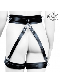 Черный кожаный пояс с гартерами - S-M - Notabu - купить с доставкой в Тамбове