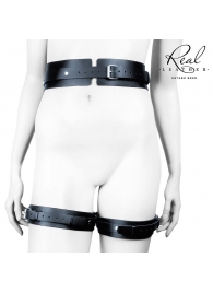 Черный кожаный пояс с гартерами - L-XL - Notabu - купить с доставкой в Тамбове