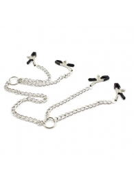 Серебристые зажимы для сосков и половых губ на тонкой цепочке - Notabu - купить с доставкой в Тамбове