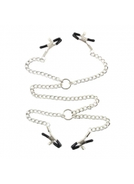 Серебристые зажимы для сосков и половых губ на тонкой цепочке - Notabu - купить с доставкой в Тамбове