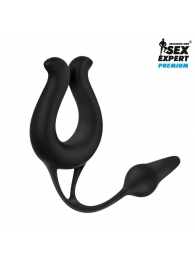 Черная вибронасадка Sex Expert с анальной втулкой - Sex Expert - в Тамбове купить с доставкой