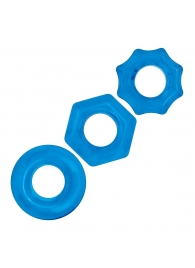 Комплект из трех голубых колец для эрекции 3-Pack Nuts   Bolts Stretch Cock Ring Set - BlueLine - в Тамбове купить с доставкой