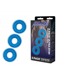 Комплект из трех голубых колец для эрекции 3-Pack Ultra-Stim Stretch Cock Rings - BlueLine - в Тамбове купить с доставкой