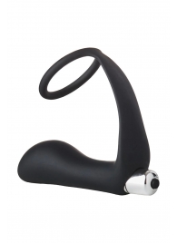Черное эрекционное кольцо с вибропробкой Vibrating Anal Plug With Cockring - Dream Toys - в Тамбове купить с доставкой