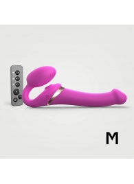 Ярко-розовый безремневой страпон Multi Orgasm Size M с клиторальной стимуляцией - Strap-on-me - купить с доставкой в Тамбове