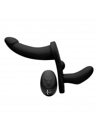 Черный вибрострапон Double Take 10X Double Penetration Vibrating Strap-on Harness - XR Brands - купить с доставкой в Тамбове