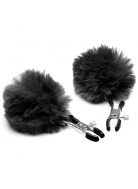 Зажимы для сосков с черным помпонами Pom Pom Nipple Clamps - XR Brands - купить с доставкой в Тамбове